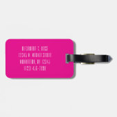 Heet roze en witte eenvoudige drieletter-monogram bagagelabel (Achterkant horizontaal)