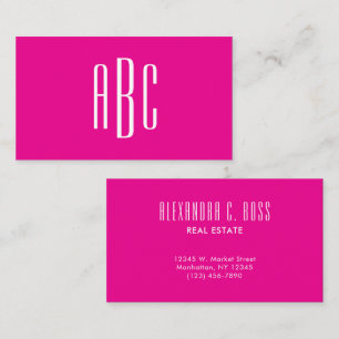 Heet roze en witte eenvoudige drieletter-monogram visitekaartje
