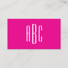 Heet roze en witte eenvoudige drieletter-monogram visitekaartje