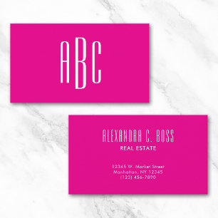 Heet roze en witte eenvoudige drieletter-monogram visitekaartje