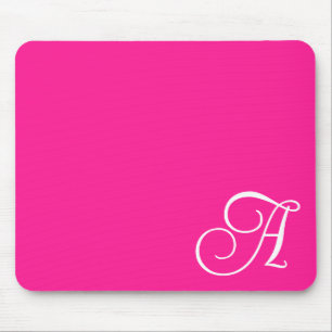Heet roze en witte gekrulde script monogram muismat