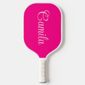 Heet roze en witte gekrulde script pickleball paddle (Voorkant)
