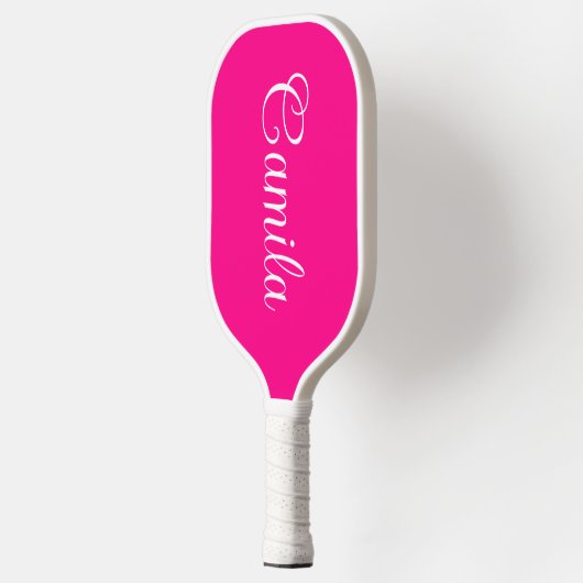 Heet roze en witte gekrulde script pickleball paddle (Links)