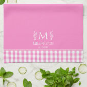 Heet roze en witte Gingham aangepaste naam monogra Theedoek (Gevouwen)