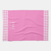 Heet roze en witte Gingham aangepaste naam monogra Theedoek (Horizontaal)
