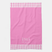 Heet roze en witte Gingham aangepaste naam monogra Theedoek (Verticaal)
