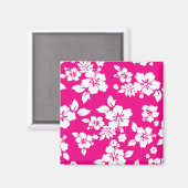 Heet roze en witte hibiscus bloempatroon magneet (Voorkant / Achterkant)