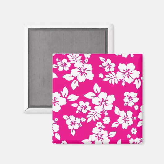 Heet roze en witte hibiscus bloempatroon magneet (Voorkant / Achterkant)