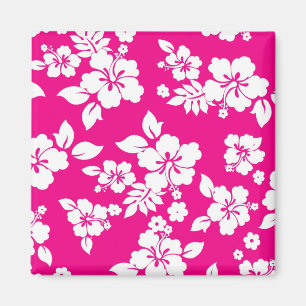 Heet roze en witte hibiscus bloempatroon magneet