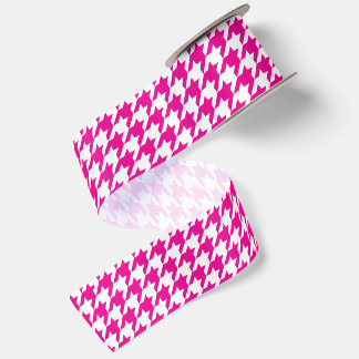 Heet Roze en Witte Houndstooth Satijnen Lint