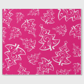 Heet Roze en Witte Kerstbomen Patroon Cadeaupapier (Vlak)