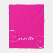 Heet Roze en Witte Kromme Handtekening Naam Fleece Deken (Voorkant)