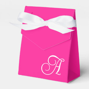 Heet Roze en Witte Kromme Script Monogram Bedankdoosjes
