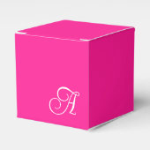 Heet Roze en Witte Kromme Script Monogram Bedankdoosjes (Voorkant Zijde)