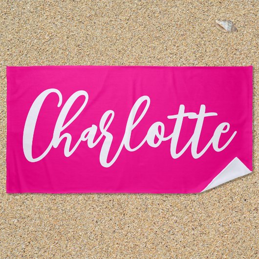 Heet roze en witte lettering script strandlaken