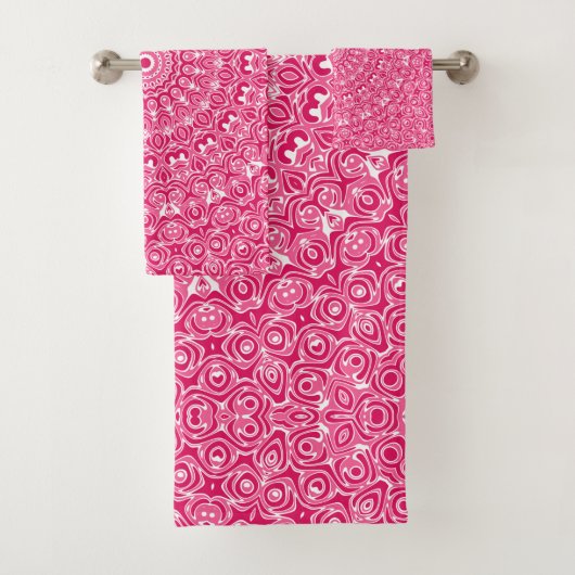 Heet Roze en Witte Mandala Patroon Bad Handdoek (Insitu)