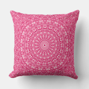 Heet Roze en Witte Mandala Patroon Kussen