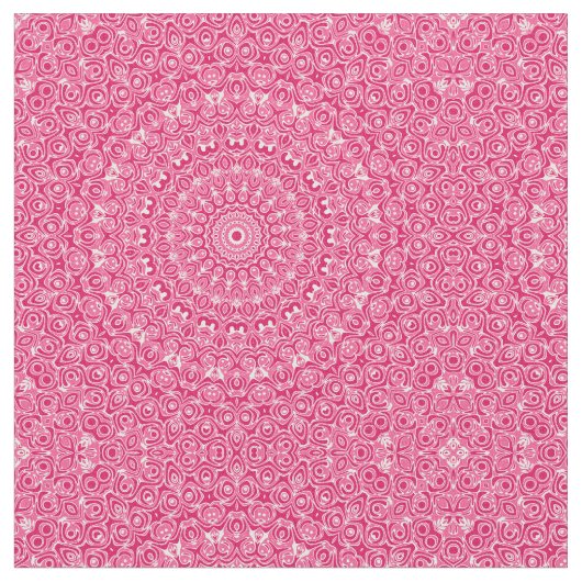Heet Roze en Witte Mandala Patroon Stof (Close Up)