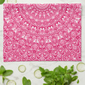 Heet Roze en Witte Mandala Patroon Theedoek (Gevouwen)