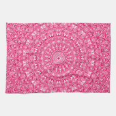 Heet Roze en Witte Mandala Patroon Theedoek (Horizontaal)