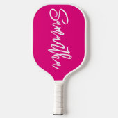 Heet roze en witte moderne penseellettertype pickleball paddle (Achterkant)