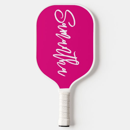 Heet roze en witte moderne penseellettertype pickleball paddle (Achterkant)