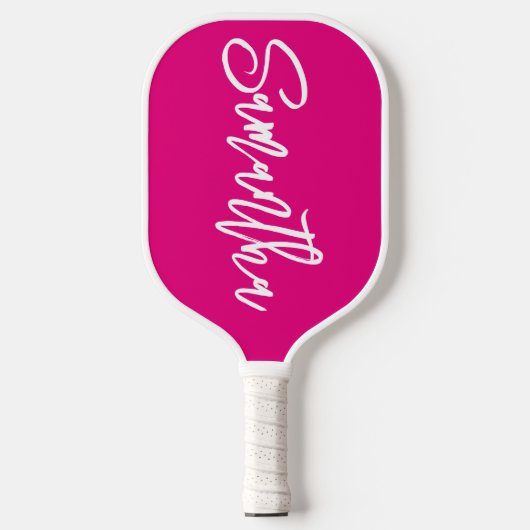 Heet roze en witte moderne penseellettertype pickleball paddle (Voorkant)