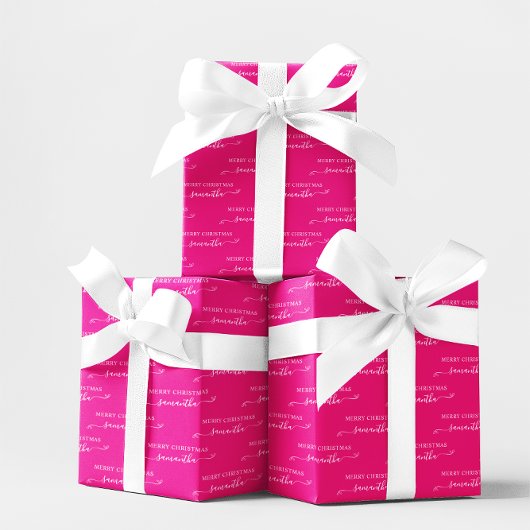 Heet Roze en Witte Prettig Kerstmis Schattig Strik Inpakpapier Vel