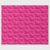 Heet Roze en Witte Prettig Kerstmis Woord Kunst Cadeaupapier (Vlak)