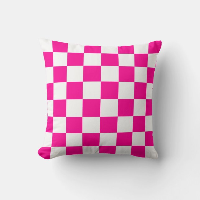 Heet Roze en Witte Ruiten Kussen (Voorkant)