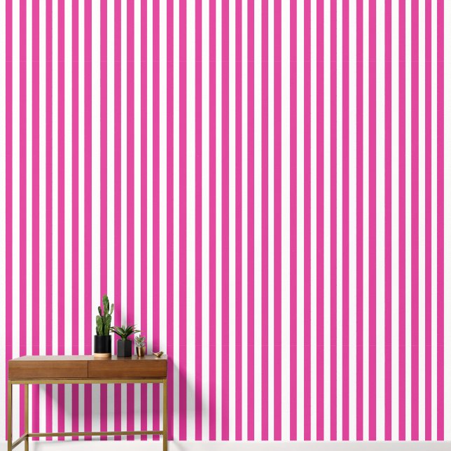 Heet roze en witte strepen behang (Hal)