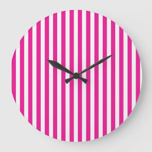 Heet roze en witte verticale strepen minimalistisc grote klok