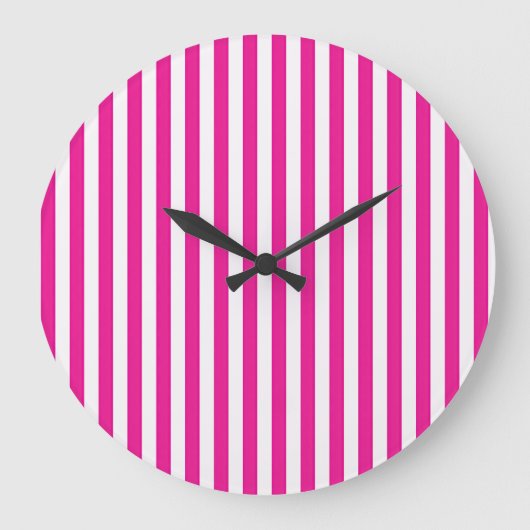 Heet roze en witte verticale strepen minimalistisc grote klok (Voorkant)