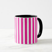 Heet roze en witte verticale strepen minimalistisc mok (Voorkant rechts)