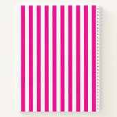 Heet roze en witte verticale strepen minimalistisc notitieboek (Achterkant)
