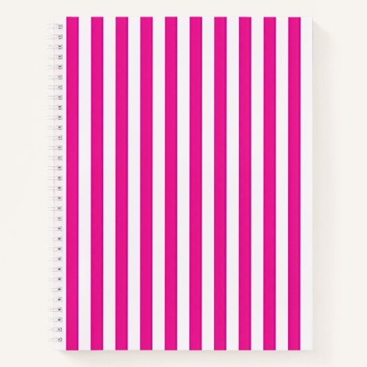 Heet roze en witte verticale strepen minimalistisc notitieboek (Voorkant)