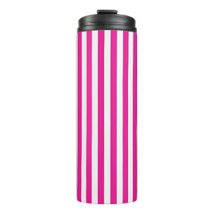 Heet roze en witte verticale strepen minimalistisc thermosbeker