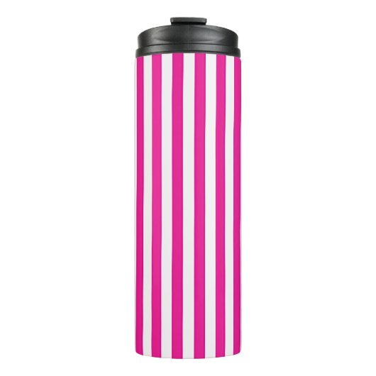 Heet roze en witte verticale strepen minimalistisc thermosbeker (Voorkant)