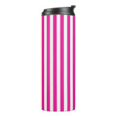 Heet roze en witte verticale strepen minimalistisc thermosbeker (Gedraaid links)