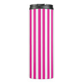Heet roze en witte verticale strepen minimalistisc thermosbeker (Achterkant)
