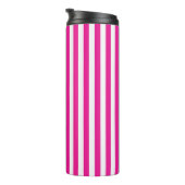 Heet roze en witte verticale strepen minimalistisc thermosbeker (Geroteerd rechts)