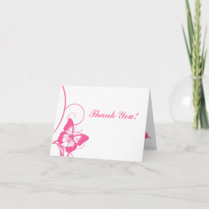 Heet Roze en Witte Vlinder Dank Je Wel Bedankkaart
