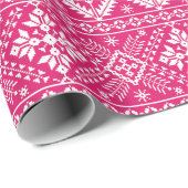Heet Roze en Witte Winter Fair Isle Kerstmis Cadeaupapier (Rol Hoek)