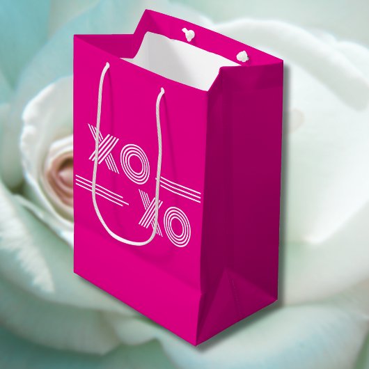 Heet roze en witte XOXO Valentijn Medium Cadeauzakje