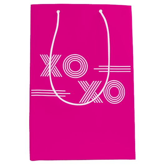Heet roze en witte XOXO Valentijn Medium Cadeauzakje (Voorkant)
