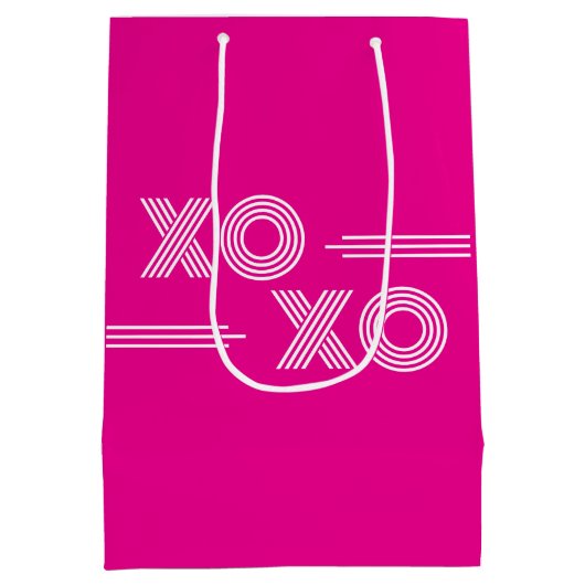 Heet roze en witte XOXO Valentijn Medium Cadeauzakje (Achterkant)
