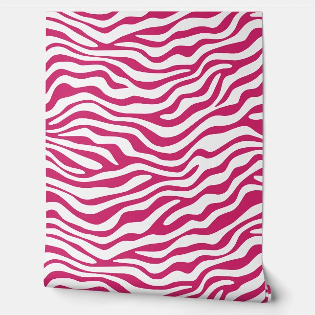 Heet Roze en Witte Zebra Streep Behang (Afrollen)