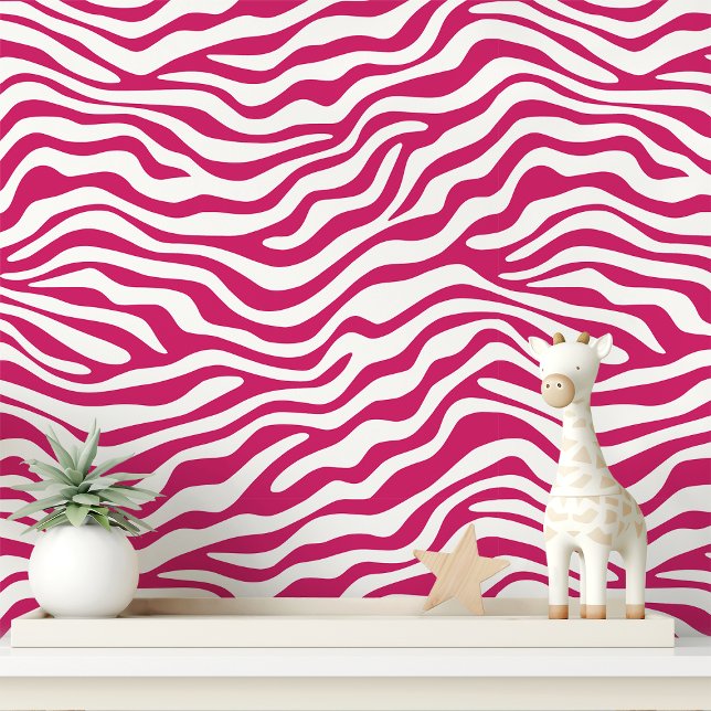 Heet Roze en Witte Zebra Streep Behang (Creator heeft geüpload)