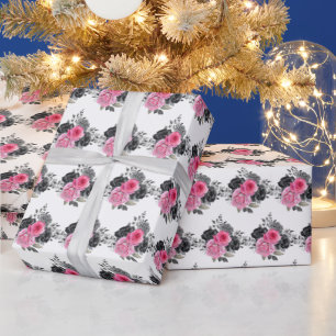 Heet roze en zilver elegante bloemen cadeaupapier