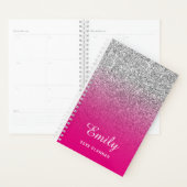 Heet Roze en Zilver Glitter Ombre Gepersonaliseerd Planner (Display)